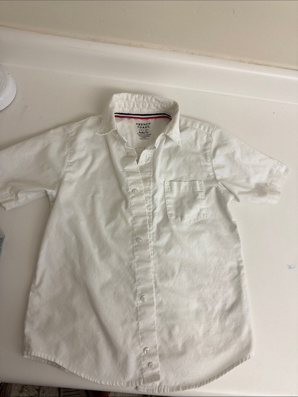 French Toast White Short-Sleeve Button-Down Shirt with Chest Pocket